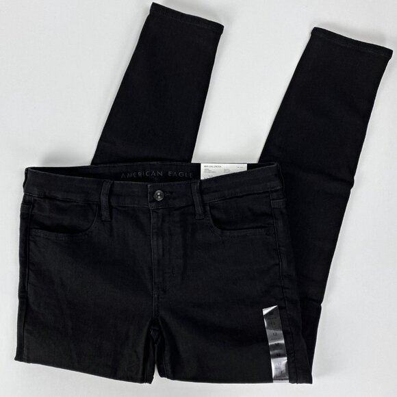 American Eagle Y2K Mid Low Rise Jeggings Black Skinny Jeans 12 Stretchy Slimming - Picture 2 of 12
